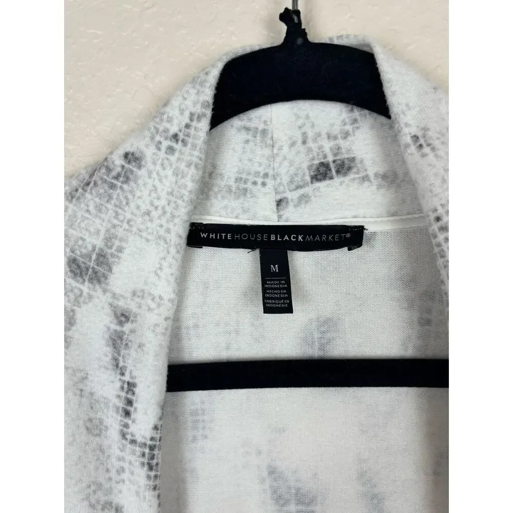 White House Black Market Snakeskin Print Open Cardigan Medium Gray White